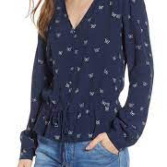 RAILS Beaux Navy Butterflies Long Sleeve Button Up Blouse Top Size.S - Picture 1 of 15